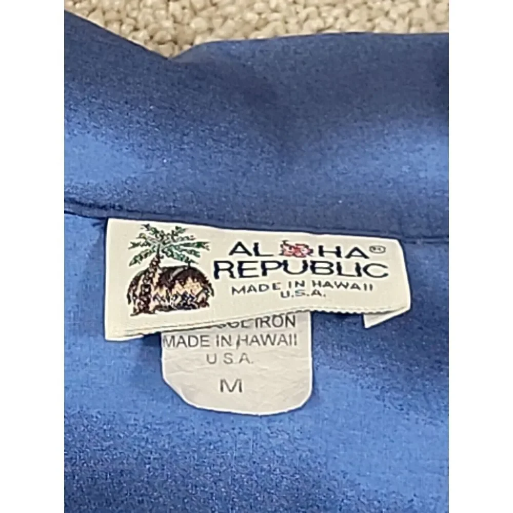 Vintage Aloha Republic Hawaiian Shirt Men's Size M Blue Button Up‎ beach - Picture 6 of 11